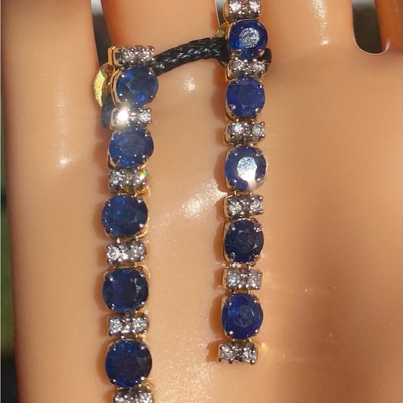 New Natural Sapphire and Diamond Earrings in 18 K solid gold - Picture 1 of 7